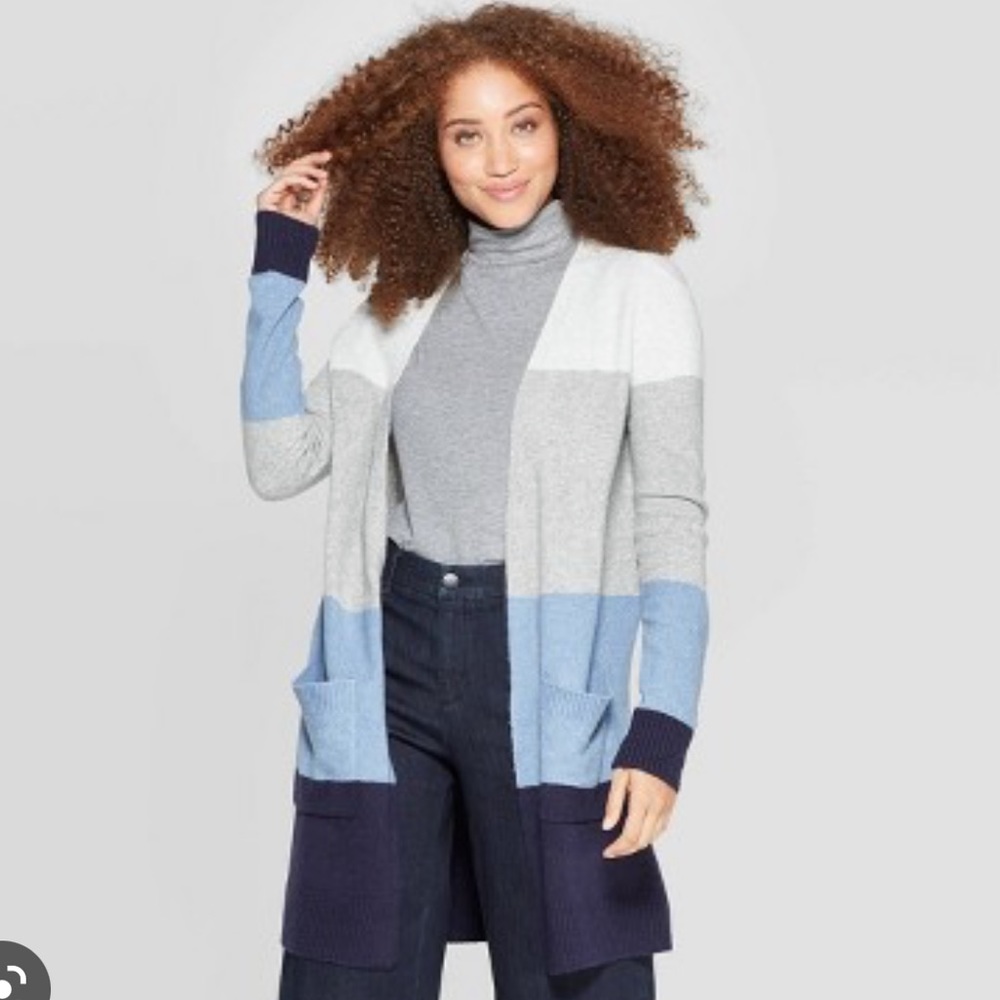 A NEW DAY - Long blue color block Kent cardigan